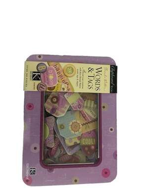 K&Company Brenda Walton Chipboard To Go Words & Tags Embellishments in Tin